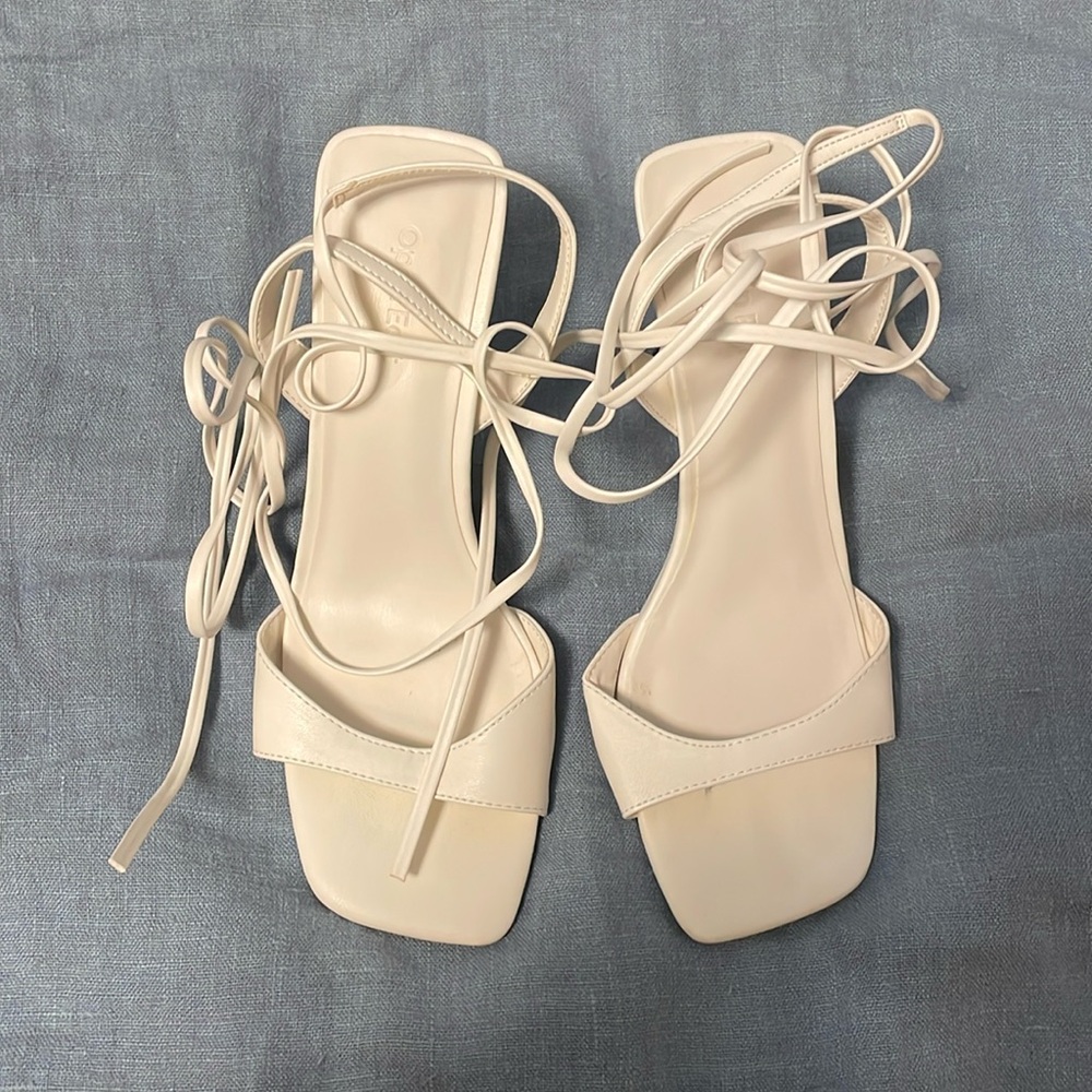 White Ankle Strap Kitten Heels